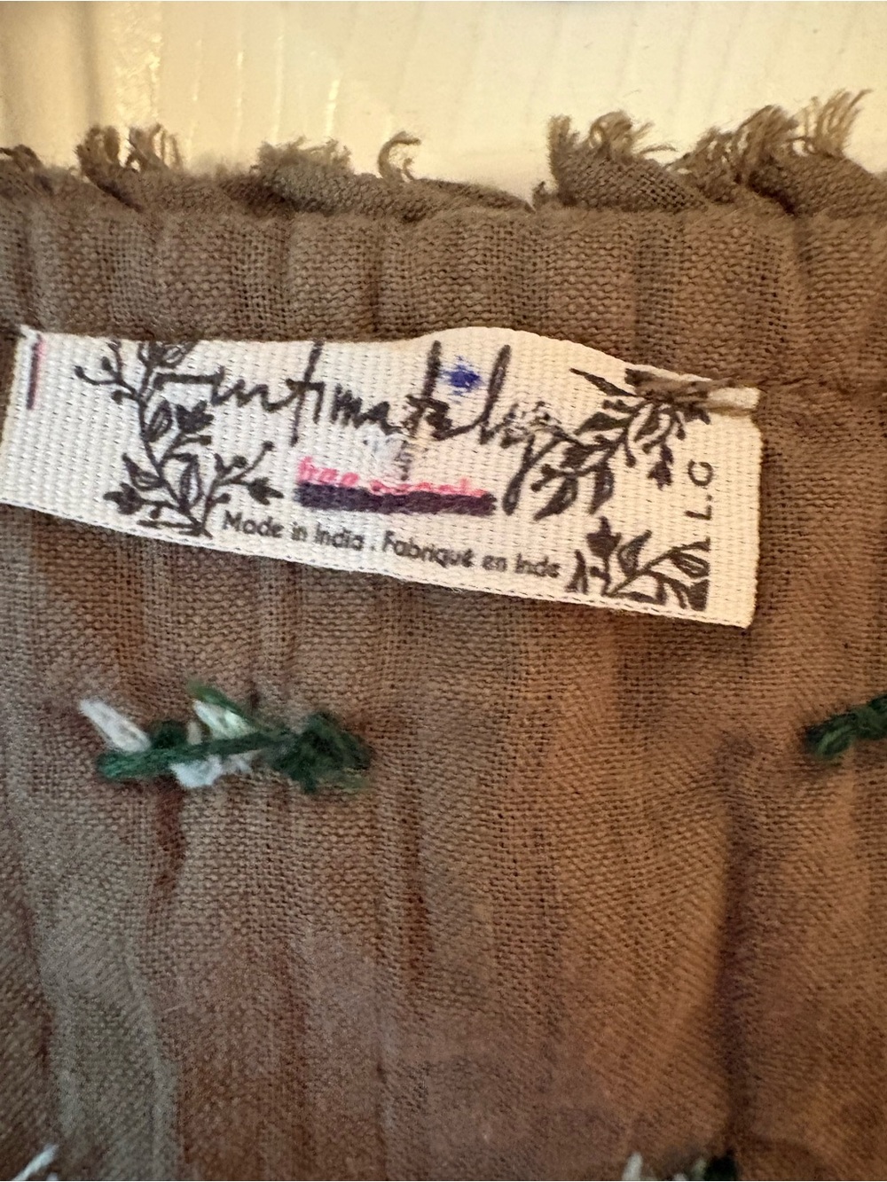 Free People Intimately Lounge Set Olive Green Embroidered Top Wide Leg Pants Boh - Picture 3 of 10